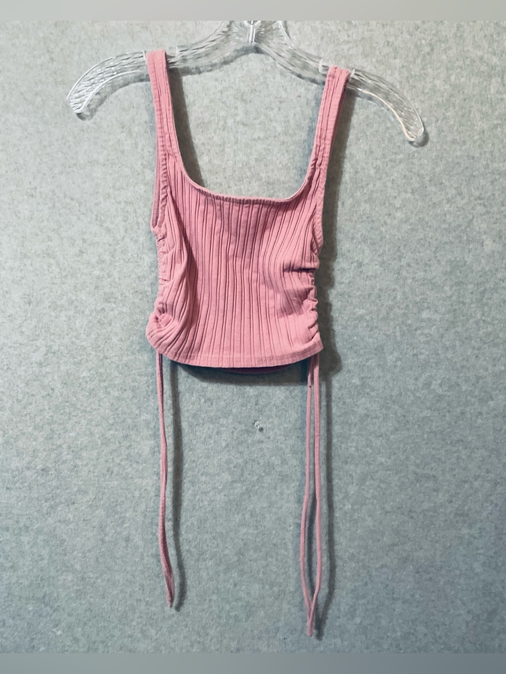 Better Be Pink Ribbed Square-Neck Crop Top SZ S